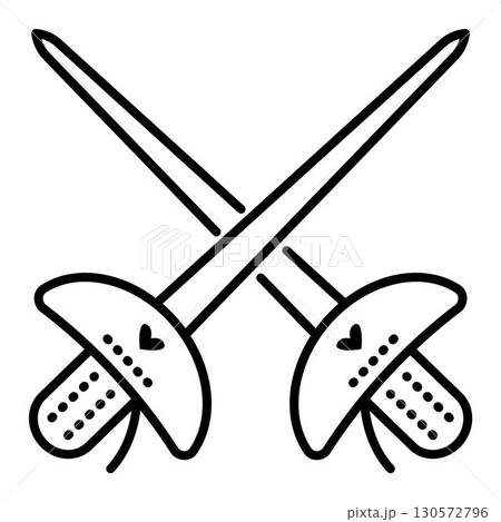 Black line fencing icon. Vector monochrome illustration of crossed epee Black line fencing icon. Vector monochrome illustration of crossed epee 130572796