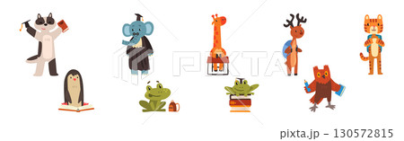 Cute Animal Back to School and Study Vector Set 130572815