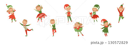 Boy and Girl Elf and Santa Claus Helper Vector Set Boy and Girl Elf and Santa Claus Helper Vector Set 130572829