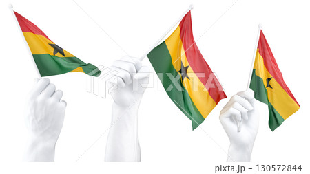 Hand holding flag of Ghana. Isolated 3d Rendering Hand holding flag of Ghana. Isolated 3d Rendering 130572844