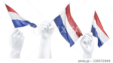 Hand holding flag of Netherlands. Isolated 3d Rendering Hand holding flag of Netherlands. Isolated 3d Rendering 130572849