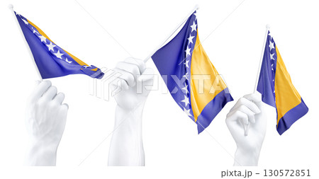 Hand holding flag of Bosnia and Herzegovina. Isolated 3d Rendering Hand holding flag of Bosnia and Herzegovina. Isolated 3d Rendering 130572851