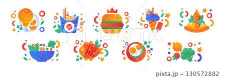 Food Snacks Flat Icon and Pictogram Vector Set 130572882