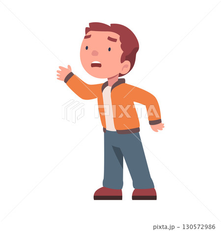 Lost Boy Child Standing in Unfamiliar Place Vector Illustration 130572986