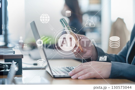 ビジネスシーン、生成AIを活用したデジタルワークフロー、クラウド、デジタルネットワークイメージ ビジネスシーン、生成AIを活用したデジタルワークフロー、クラウド、デジタルネットワークイメージ 130573044