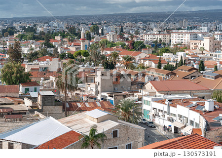 Limassol Old Town cityscape showing traditional and modern architecture under cloudy sky in Cyprus 130573191