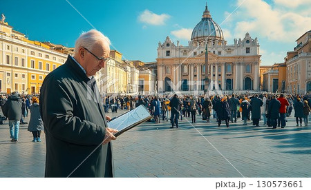 Tourist studies map in St. Peter's Square with Basilica backdrop Tourist studies map in St. Peter's Square with Basilica backdrop 130573661