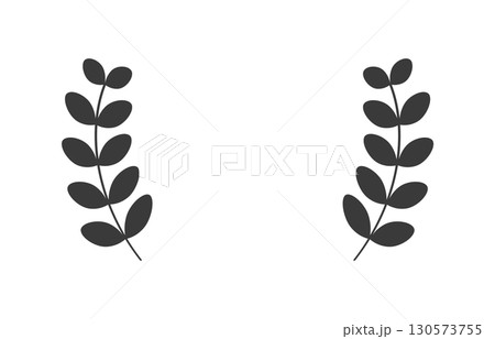 一対の黒い葉っぱのシンプルなフレーム - 植物の形の装飾･エンブレム･飾り罫のデザインパーツ素材 130573755