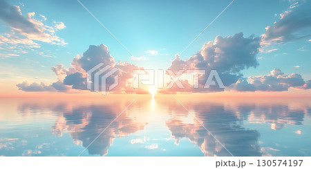 Peaceful Sunset Sky Cloud Reflections on Calm Water 130574197