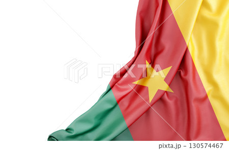 Flag of Cameroon with empty space on the left. Isolated. 3D Rendering 130574467