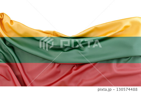 Flag of Lithuania isolated on white background with copy space above. 3D rendering 130574488