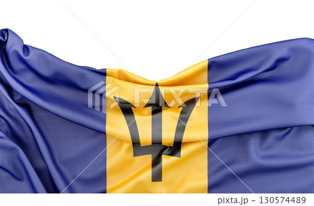 Flag of Barbados isolated on white background with copy space above. 3D rendering 130574489