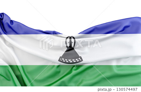 Flag of Lesotho isolated on white background with copy space above. 3D rendering Flag of Lesotho isolated on white background with copy space above. 3D rendering 130574497