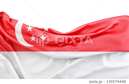 Flag of Singapore isolated on white background with copy space above. 3D rendering 130574498