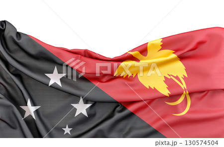 Flag of Papua New Guinea isolated on white background with copy space above. 3D rendering Flag of Papua New Guinea isolated on white background with copy space above. 3D rendering 130574504