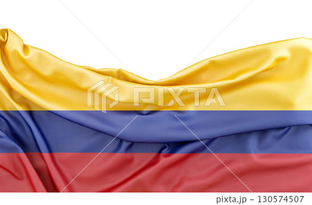 Flag of Colombia isolated on white background with copy space above. 3D rendering 130574507