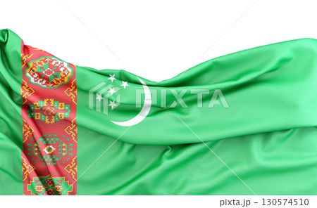 Flag of Turkmenistan isolated on white background with copy space above. 3D rendering Flag of Turkmenistan isolated on white background with copy space above. 3D rendering 130574510