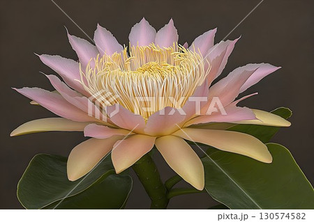 Night Blooming Cereus Blossom with Delicate Pink Petals and Yell 130574582