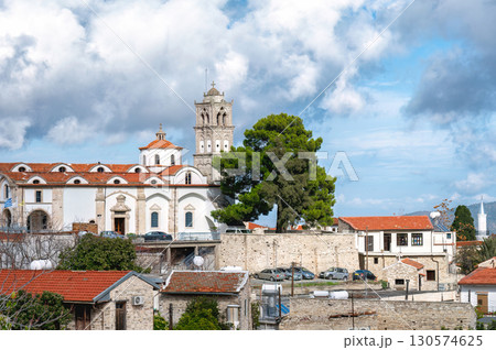 Church of the Holy Cross dominating Pano Lefkara village in Cyprus 130574625