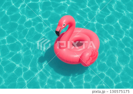 Inflatable Flamingo Float Drifting in Turquoise Pool Summer Vibe Minimalist Aesthetic Top View 130575175