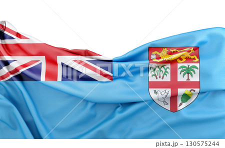 Flag of Fiji isolated on white background with copy space above. 3D rendering 130575244