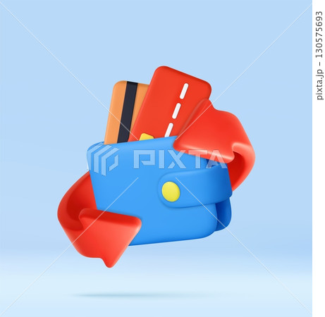 3D Wallet with Credit Cards and Sync red Arrows 130575693