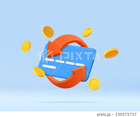 3D Credit Card with Coins and Arrows Icon 3D Credit Card with Coins and Arrows Icon 130575737