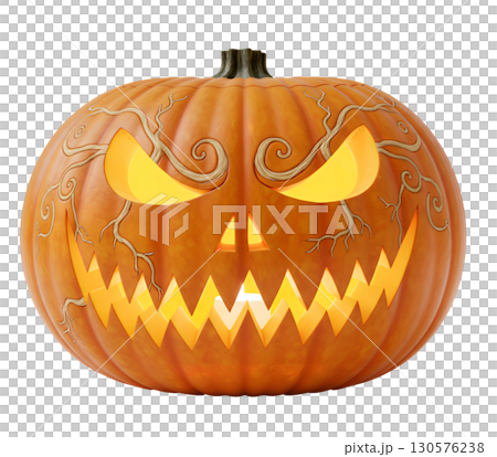A glowing pumpkin-Jack-o-lantern, perfect for decorating websites and social networks for Halloween. This symbol of the holiday will create a spooky and fun atmosphere. Isolate. 130576238