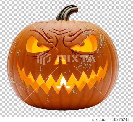 A glowing pumpkin-Jack-o-lantern, perfect for decorating websites and social networks for Halloween. This symbol of the holiday will create a spooky and fun atmosphere. Isolate. 130576241