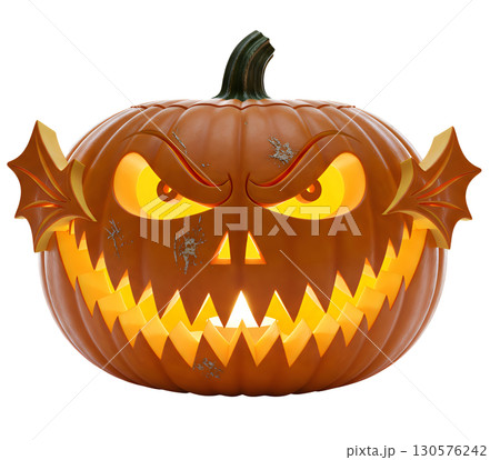A glowing pumpkin-Jack-o-lantern, perfect for decorating websites and social networks for Halloween. This symbol of the holiday will create a spooky and fun atmosphere. Isolate. 130576242