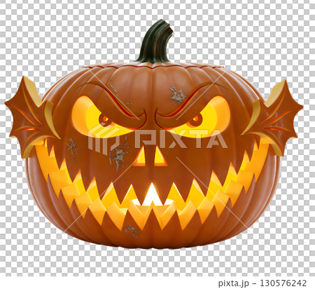 A glowing pumpkin-Jack-o-lantern, perfect for decorating websites and social networks for Halloween. This symbol of the holiday will create a spooky and fun atmosphere. Isolate. 130576242