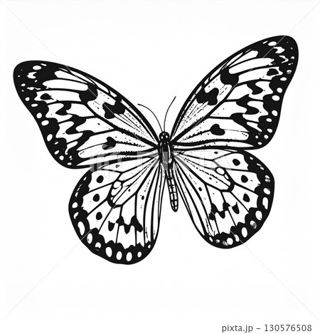 Black And White Butterfly Line Art Illustration 130576508
