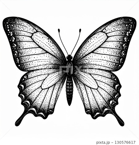 Monochrome Butterfly Illustration with Detailed Wings 130576617