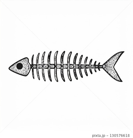 Fish Skeleton Line Drawing Illustration 130576618