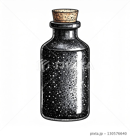 Dark Glass Bottle with Cork Stopper Illustration 130576640