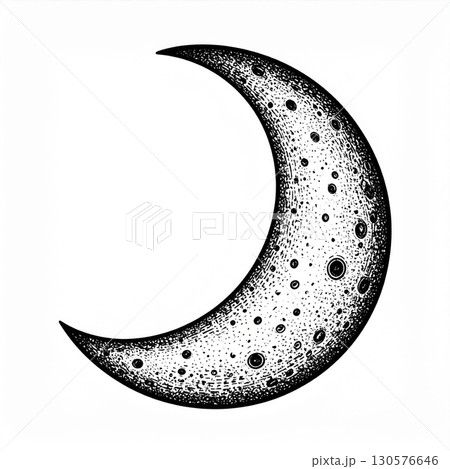 Crescent Moon Stippling Illustration 130576646