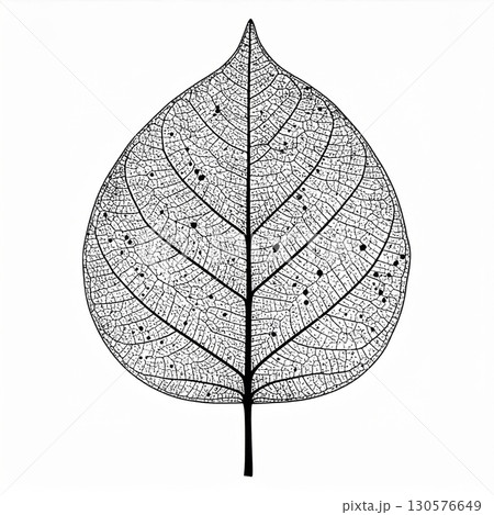 Detailed Black and White Skeleton Leaf on White Background 130576649