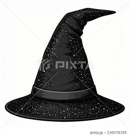 Black Pointed Witch Hat with Glitter Detail 130576785