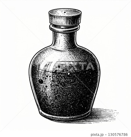 Vintage Glass Bottle Ink Drawing 130576786