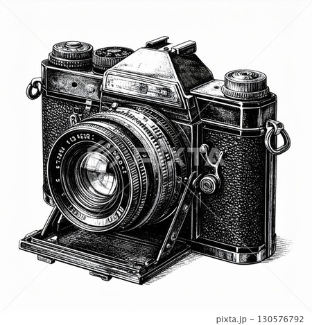 Vintage Black And White Camera Illustration 130576792