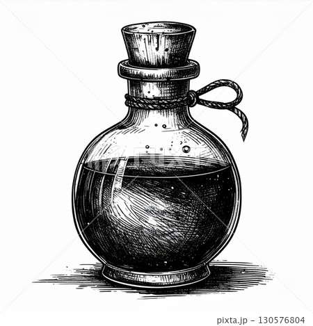 Vintage Ink Bottle Drawing Alchemy Potion 130576804