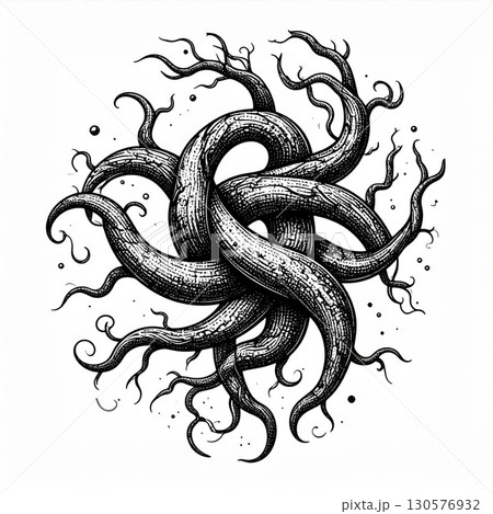 Abstract Black And White Intertwined Roots Illustration 130576932