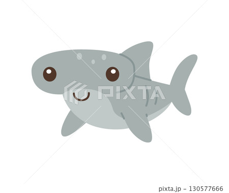 Cute cartoon hammerhead shark with smiling face. Flat vector marine animal illustration perfect for children ocean designs 130577666