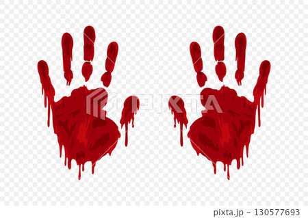 Red blood handprints with cartoon style drips. Transparent background 130577693
