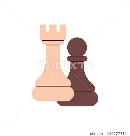 Rook and pawn chess illustration in simple minimal flat design for strategic and tactical concepts 130577712