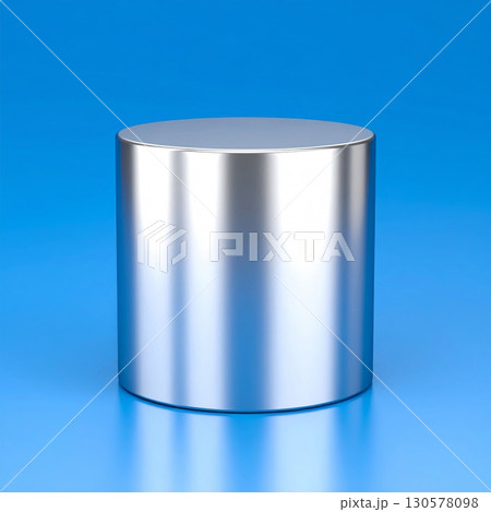 Silver Metal Cylinder on Blue Background 130578098