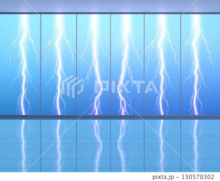 Abstract Blue Glass Wall with Lightning Bolts 130578302