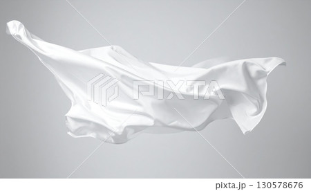 Flowing White Fabric on Grey Background 130578676