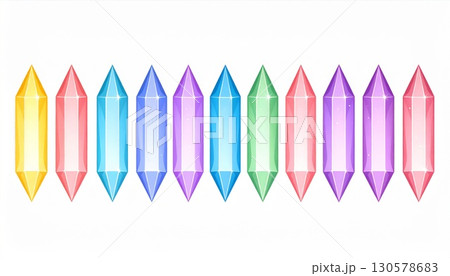 Row of Colorful Faceted Crystals Illustration 130578683