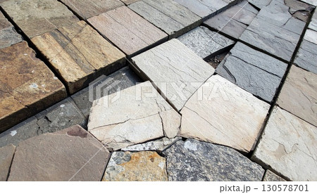 Varied Brown Beige Gray Stone Tiles Texture Background 130578701